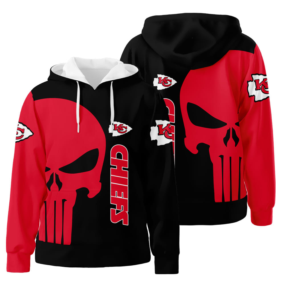 Punisher Skull Kansas City Chiefs 3D All Over Print Hoodie Zip-Up Hoodie