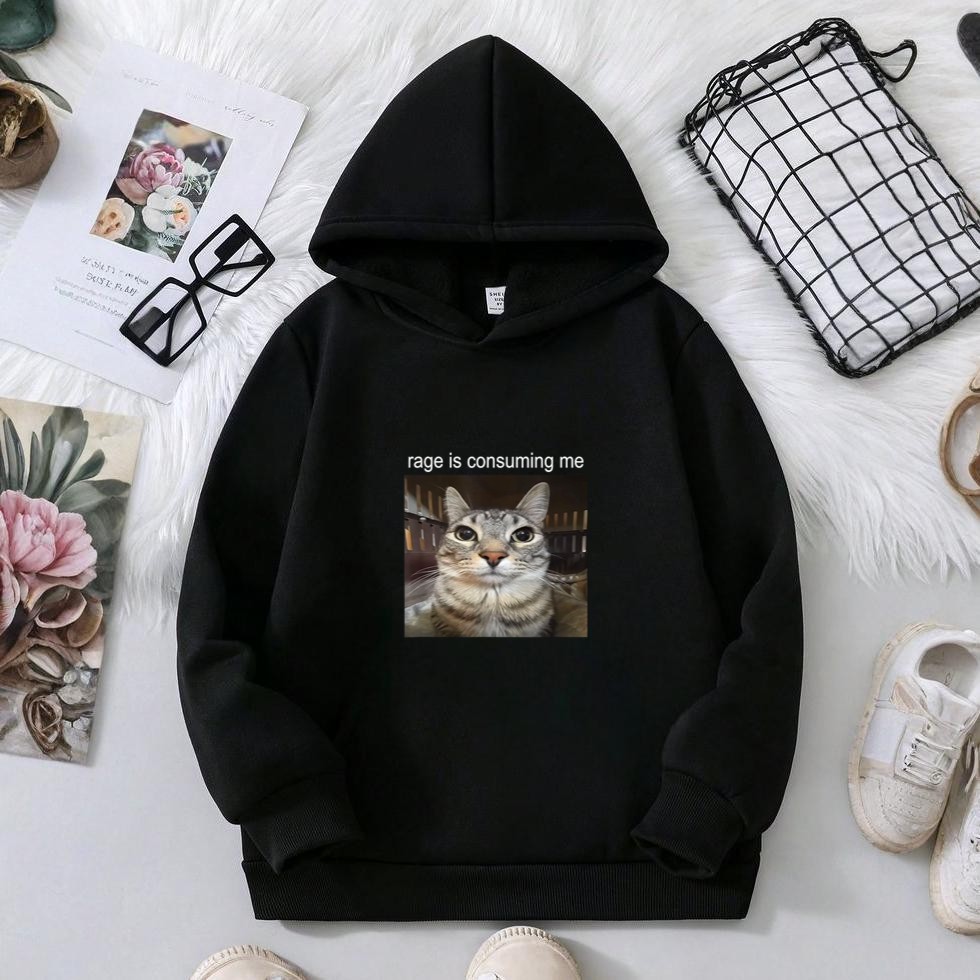 Rage Is Consuming Me Silly Staring Cat Meme Hoodie