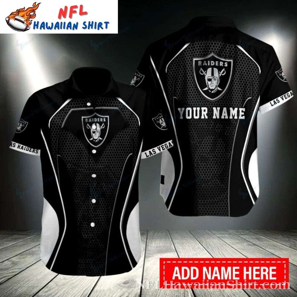 Raiders Black Mesh Custom Name And Number Hawaiian Shirt Gift For Sport Music Fans