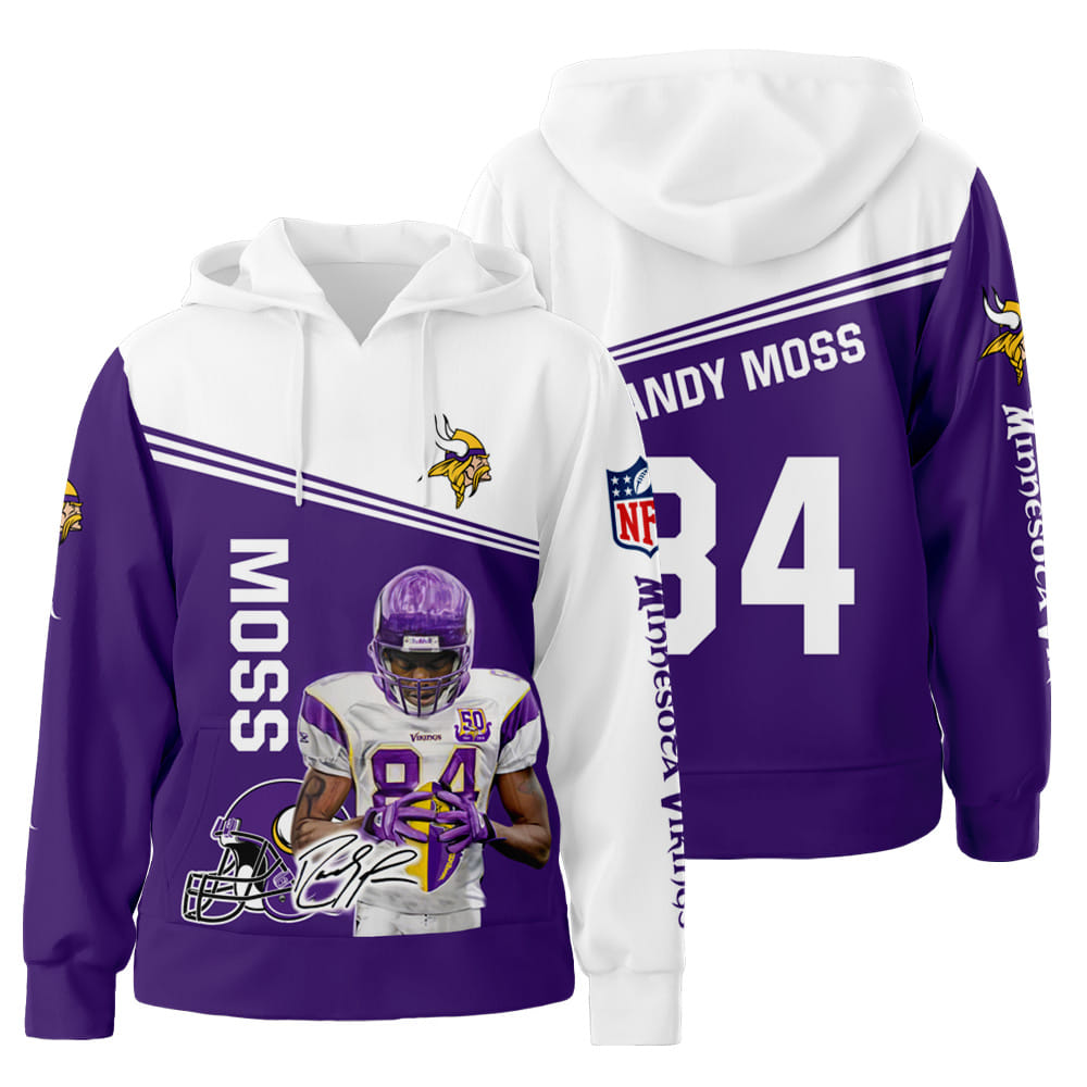 Randy Moss Minnesota Vikings Men and Women 3D All Over Print Hoodie Zip-Up Hoodie