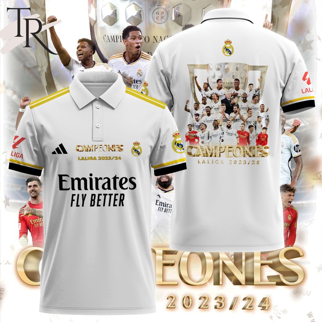 Real Madrid Campeones Laliga 2023-24 Polo Shirt â€“ White