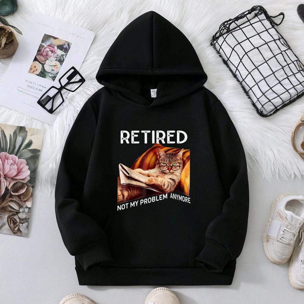 Retirement 2024 Retired 2024 Not My Problem Anymore Cute Cat Hoodie