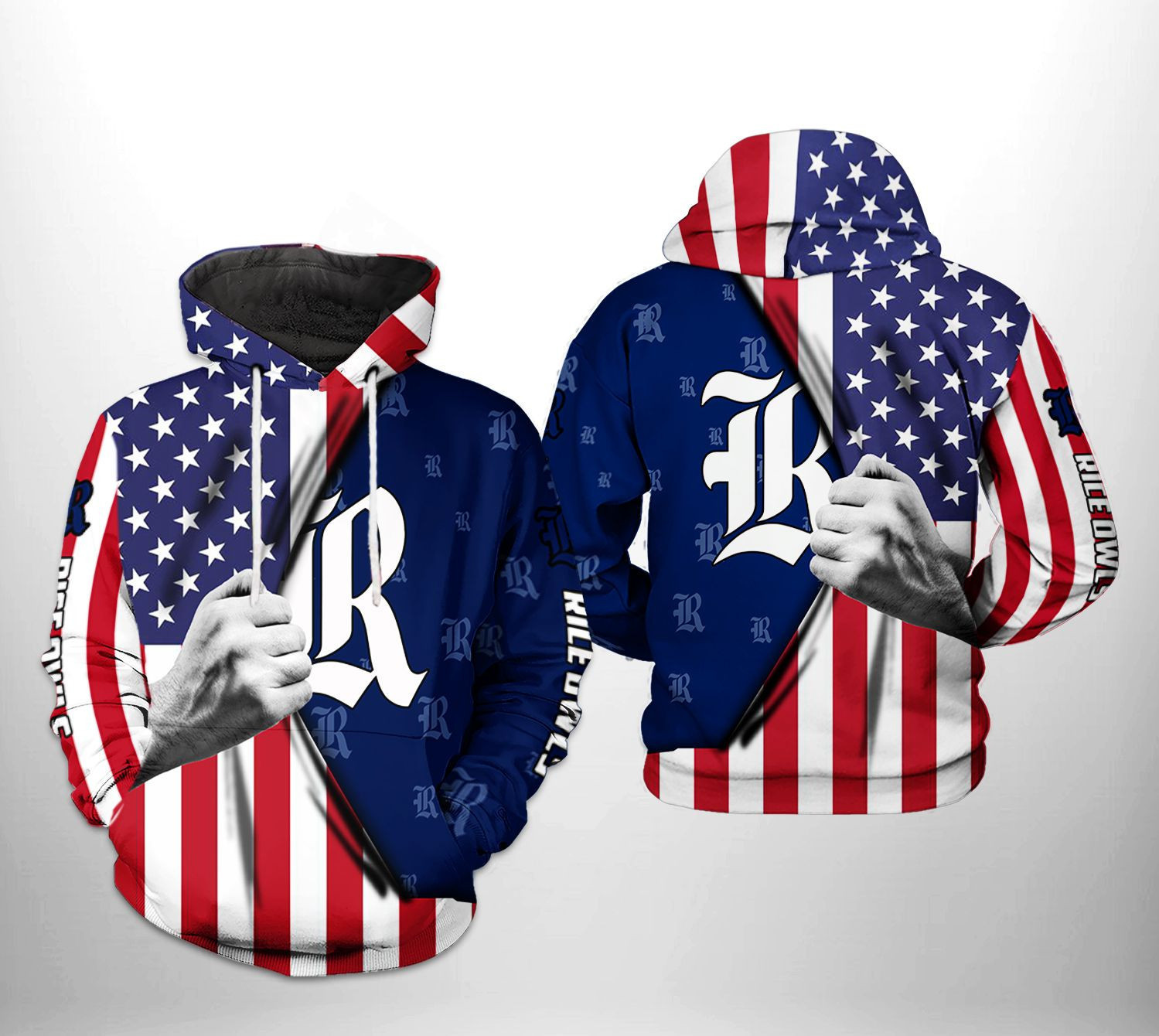 Rice Owls NCAA US Flag Hoodie  Zip Hoodie
