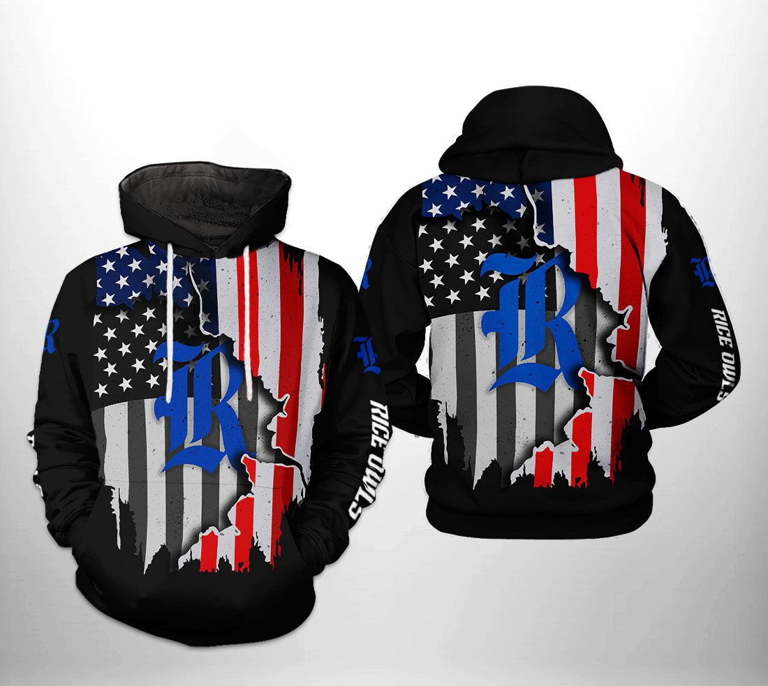 Rice Owls NCAA US Flag Hoodie  Zip Hoodie