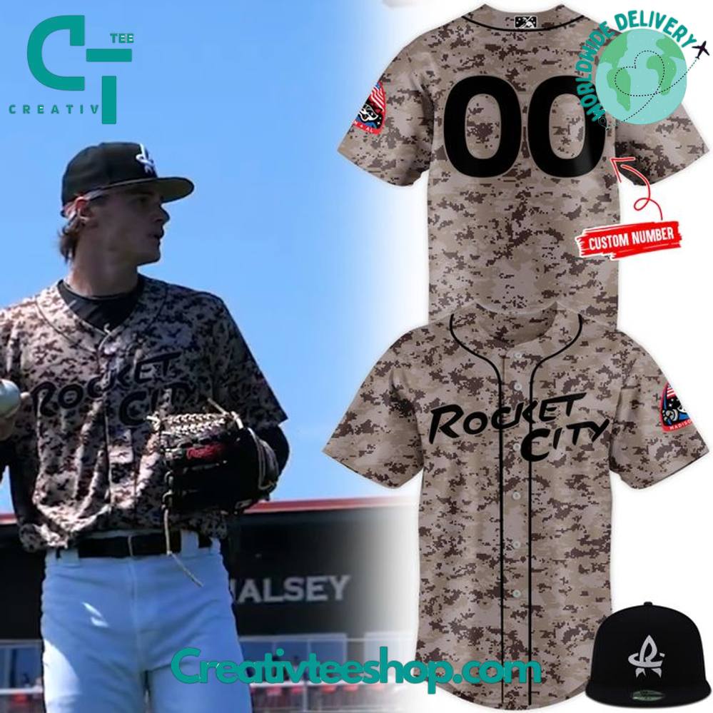 Rocket City Trash Pandas 2025 Armed Forces Day Camo Baseball Jersey