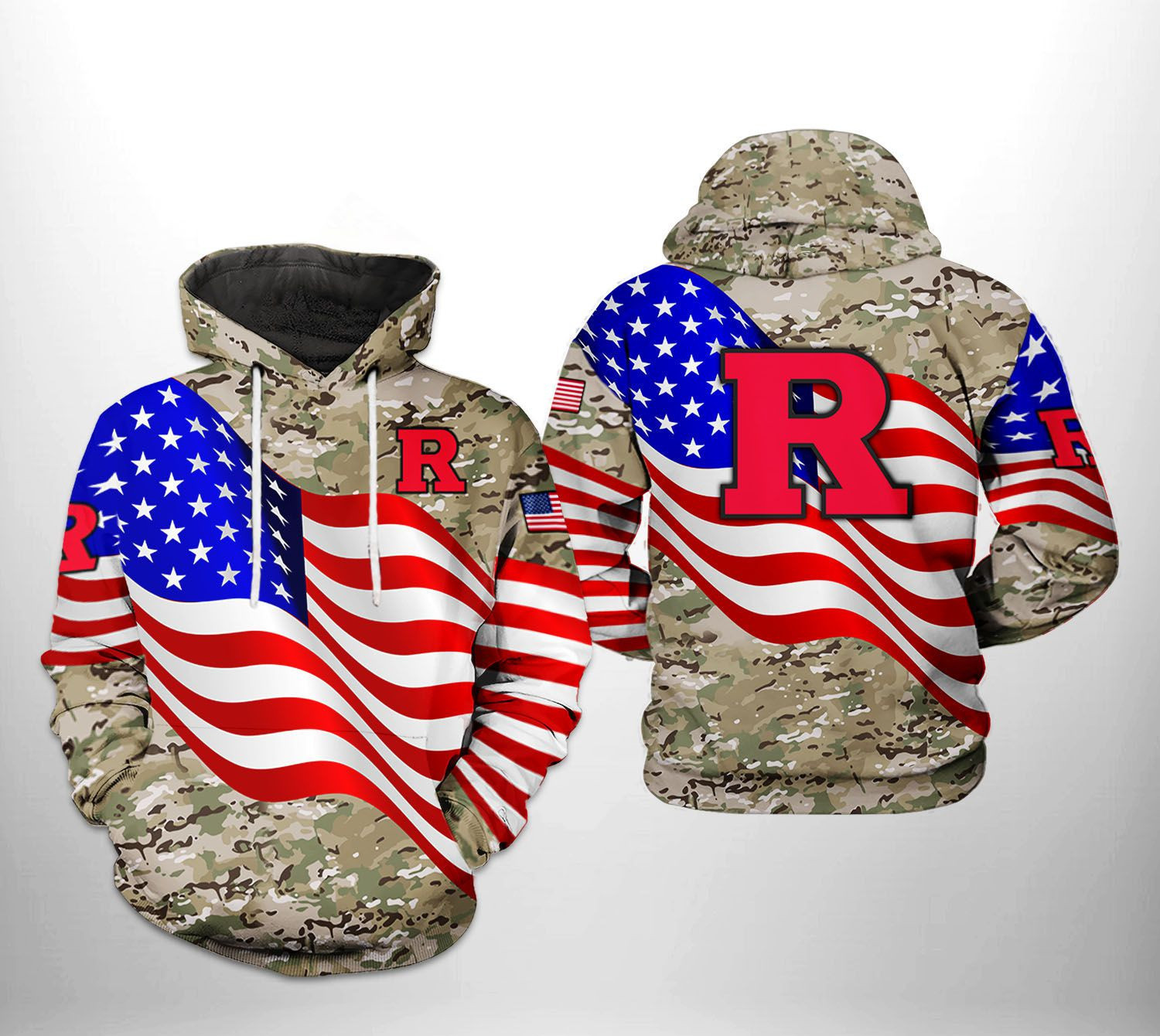 Rutgers Scarlet Knights NCAA US Flag Camo Veteran Hoodie  Zip Hoodie