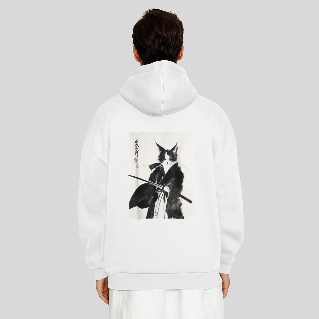 Samurai Cat Vintage Ukiyoe Warrior Art Graphic Cat Art Hoodie