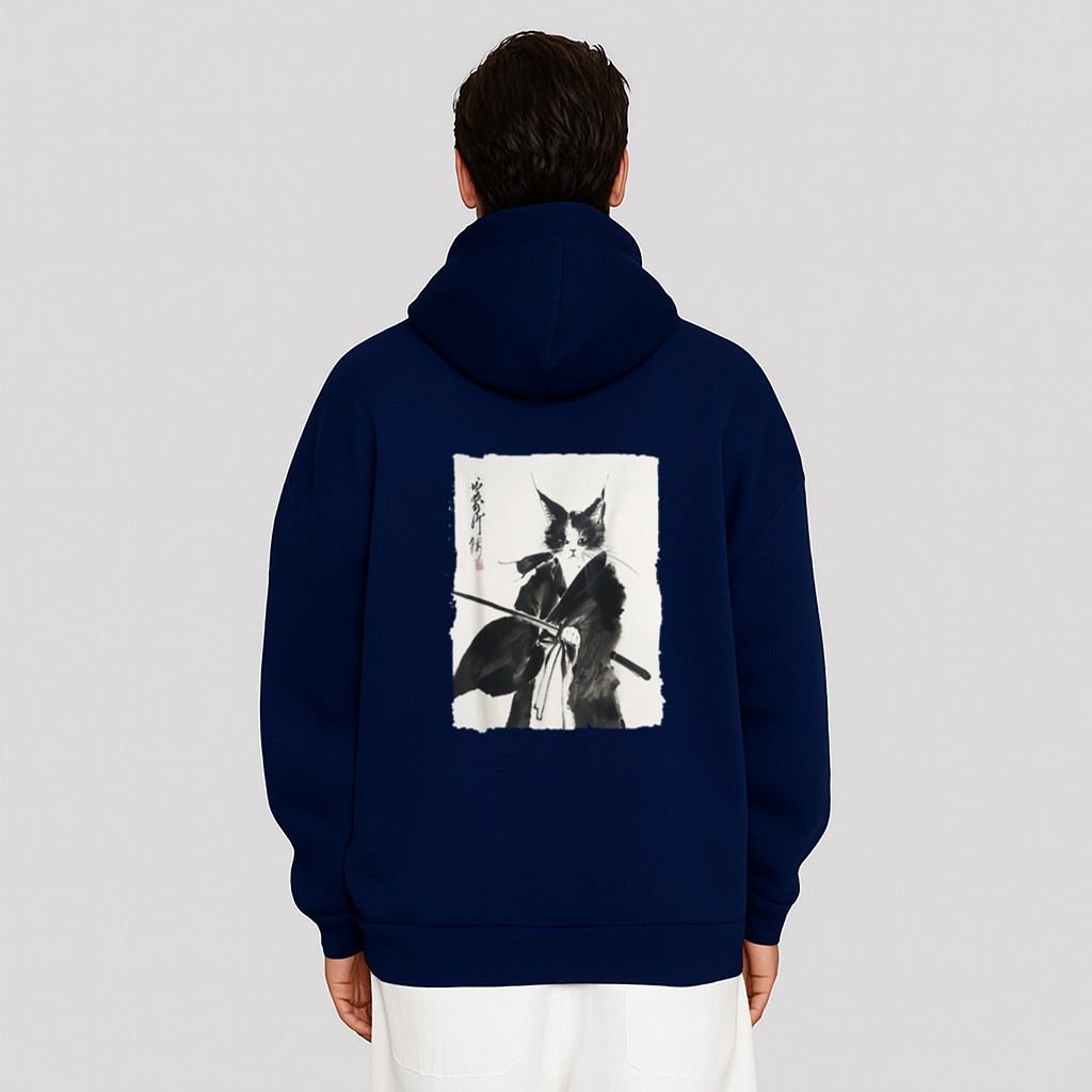 Samurai Cat Vintage Ukiyoe Warrior Art Graphic Cat Art Hoodie