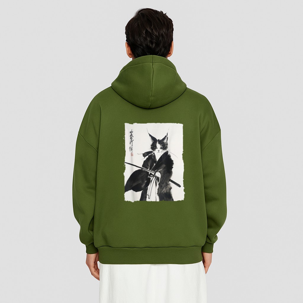 Samurai Cat Vintage Ukiyoe Warrior Art Graphic Cat Art Hoodie
