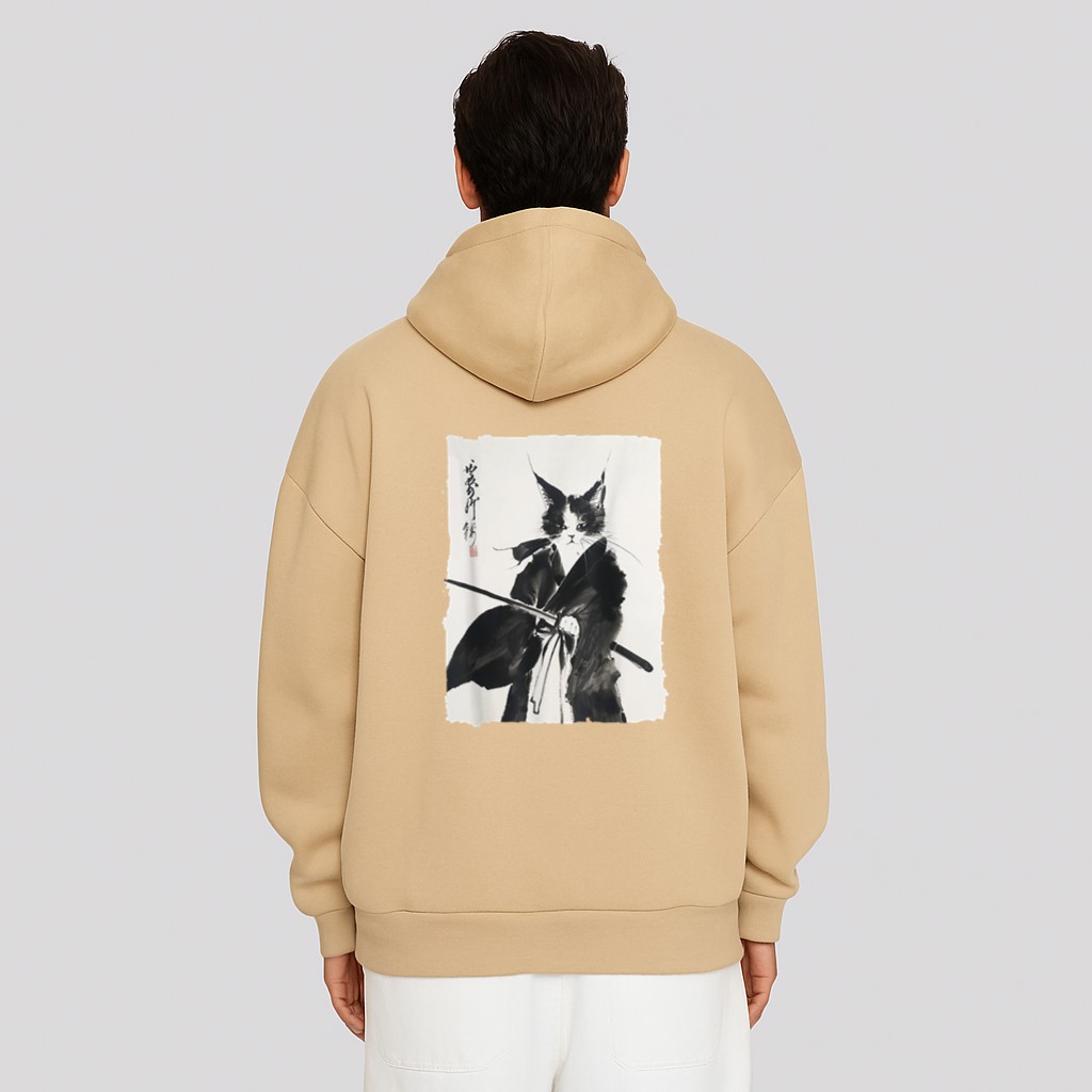 Samurai Cat Vintage Ukiyoe Warrior Art Graphic Cat Art Hoodie