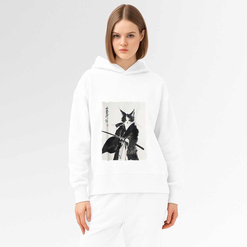 Samurai Cat Vintage Ukiyoe Warrior Art Graphic Cat Art Hoodie