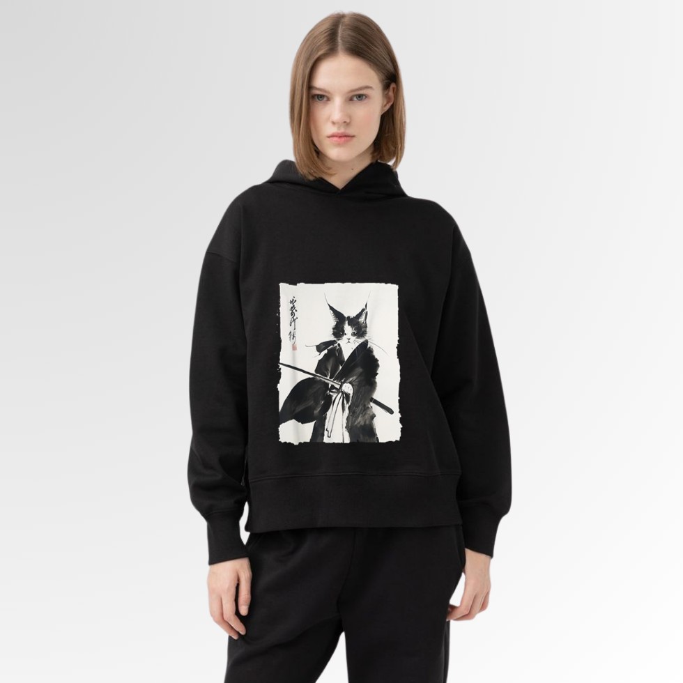 Samurai Cat Vintage Ukiyoe Warrior Art Graphic Cat Art Hoodie