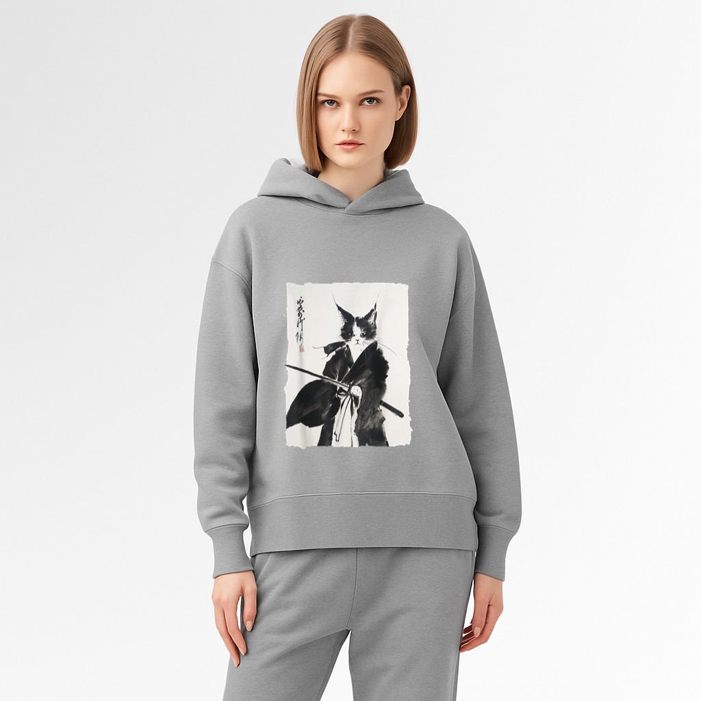 Samurai Cat Vintage Ukiyoe Warrior Art Graphic Cat Art Hoodie