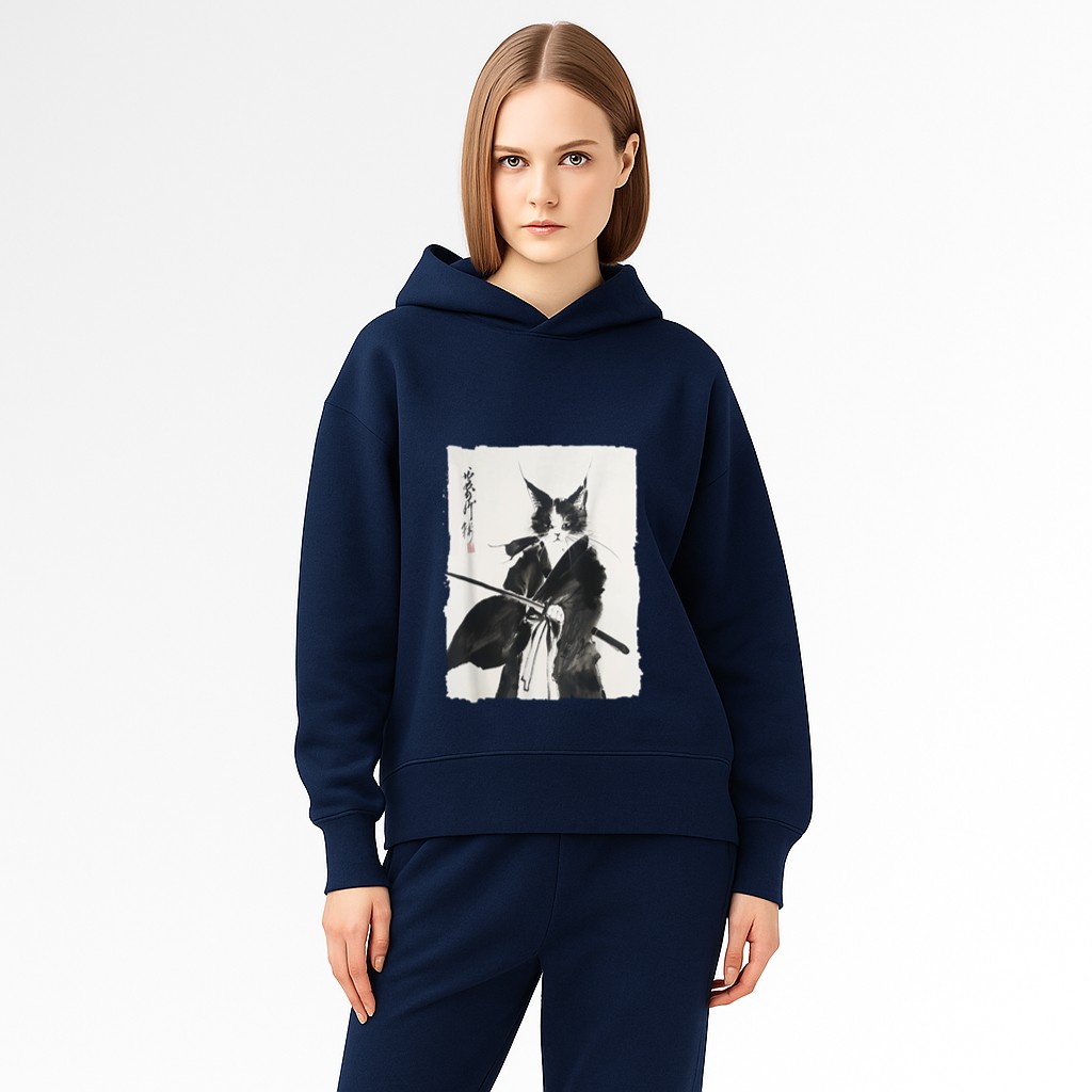 Samurai Cat Vintage Ukiyoe Warrior Art Graphic Cat Art Hoodie
