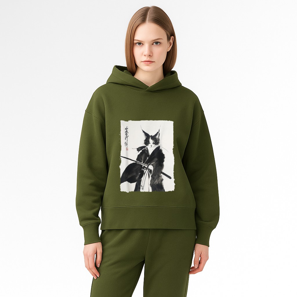Samurai Cat Vintage Ukiyoe Warrior Art Graphic Cat Art Hoodie