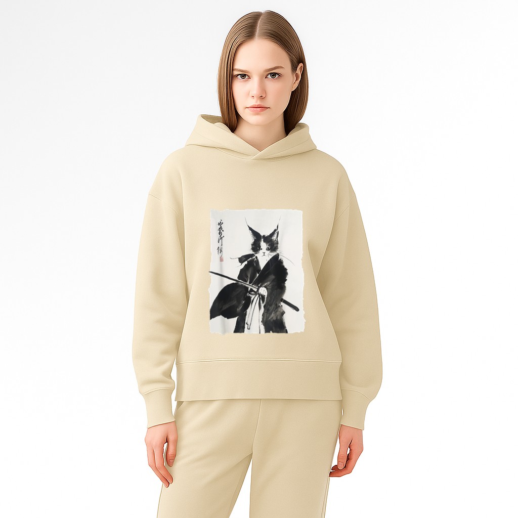 Samurai Cat Vintage Ukiyoe Warrior Art Graphic Cat Art Hoodie