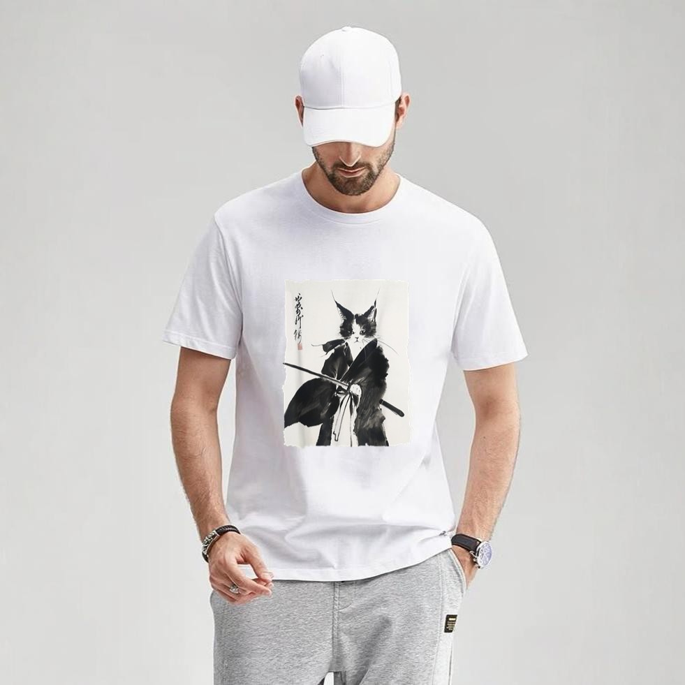 Samurai Cat Vintage Ukiyoe Warrior Art Graphic Cat Art T-Shirt