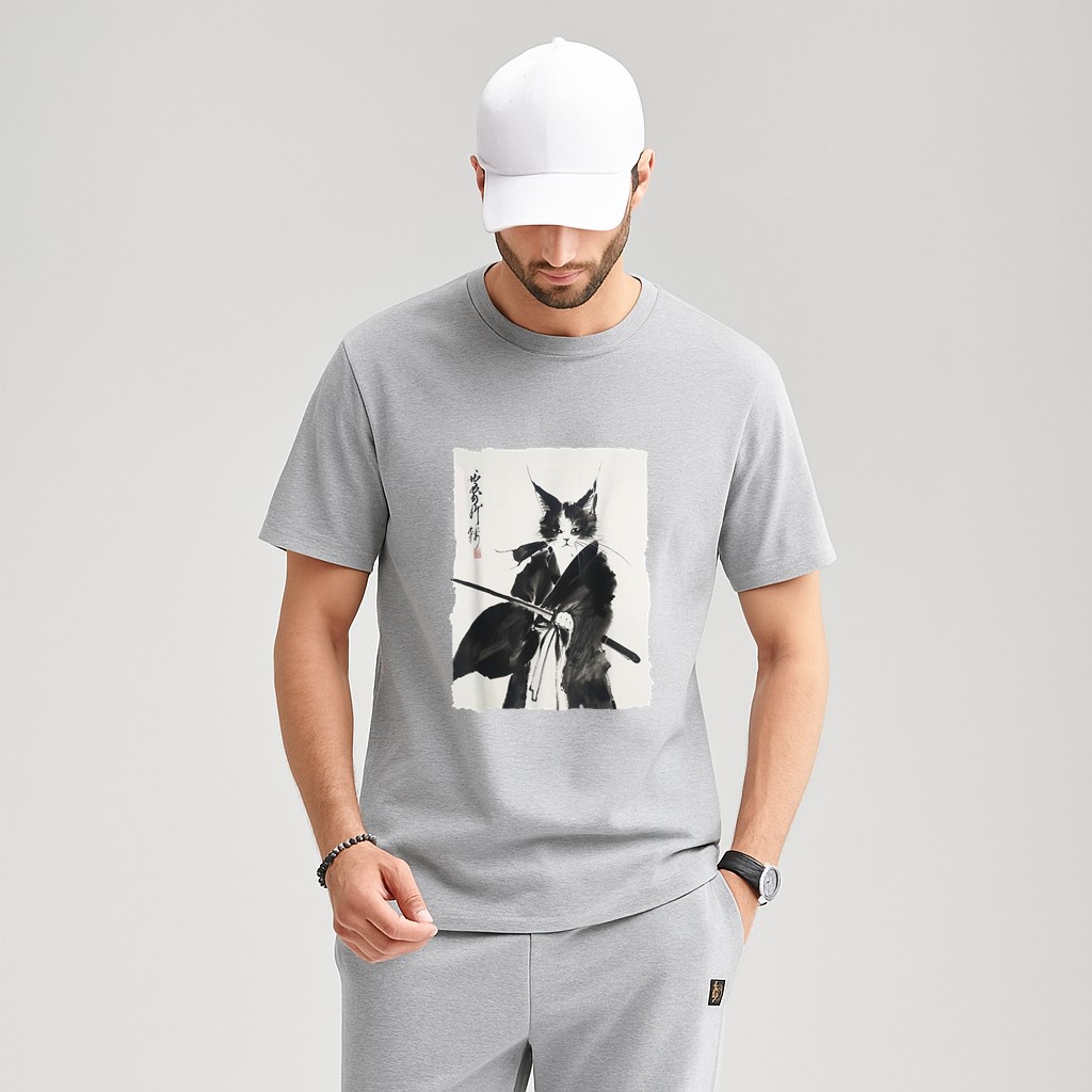 Samurai Cat Vintage Ukiyoe Warrior Art Graphic Cat Art T-Shirt