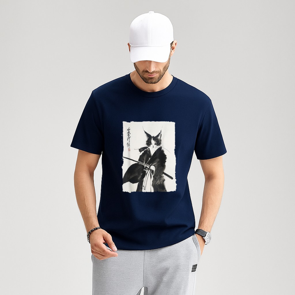 Samurai Cat Vintage Ukiyoe Warrior Art Graphic Cat Art T-Shirt