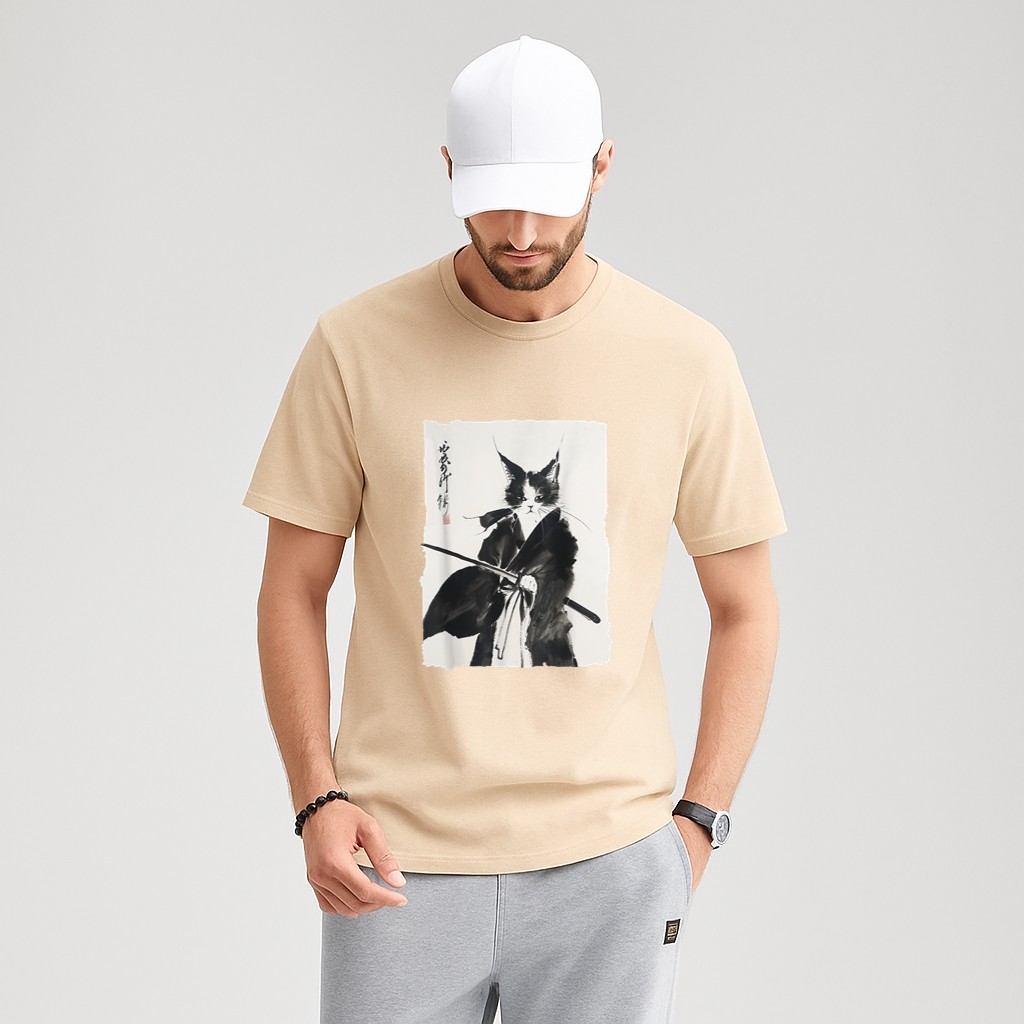 Samurai Cat Vintage Ukiyoe Warrior Art Graphic Cat Art T-Shirt