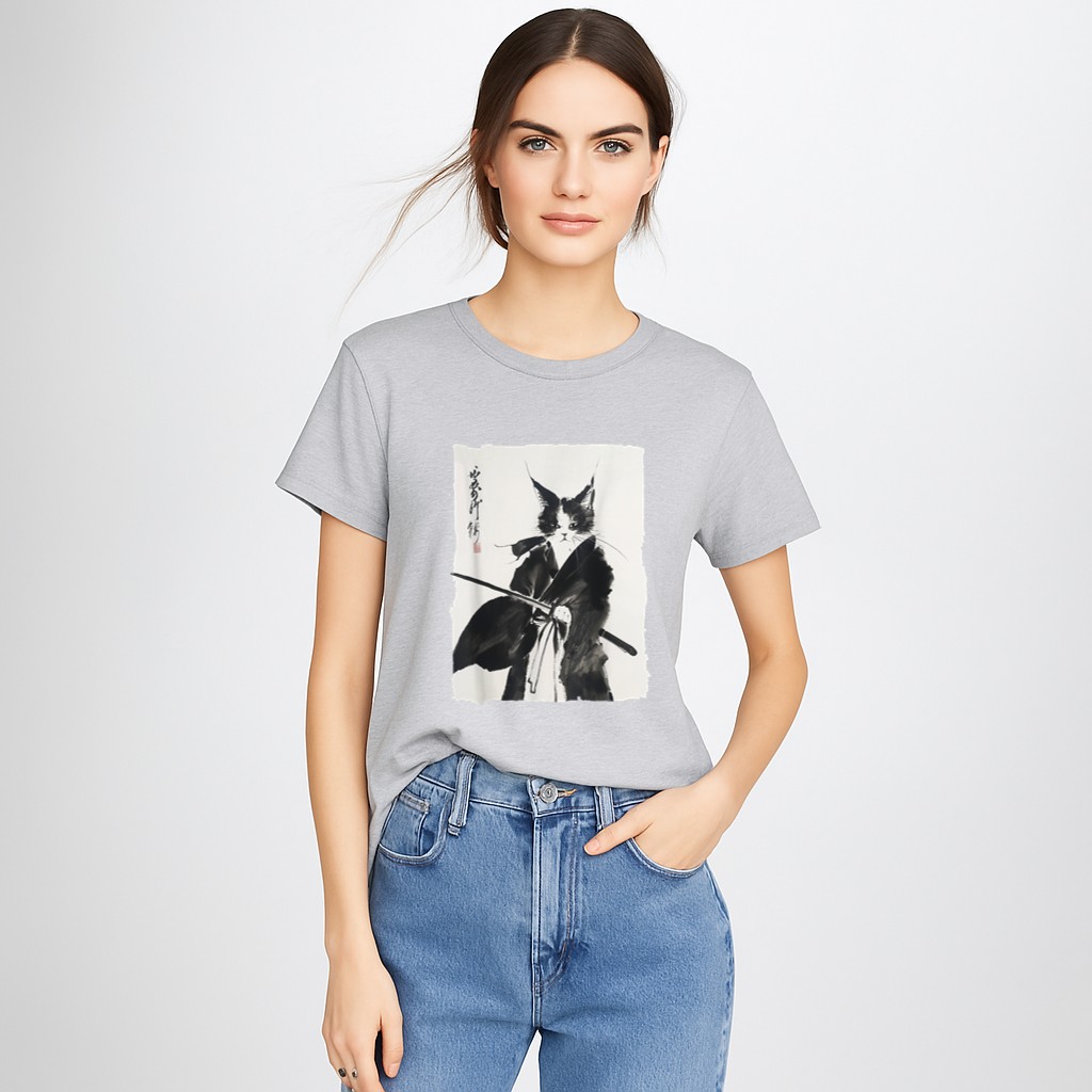 Samurai Cat Vintage Ukiyoe Warrior Art Graphic Cat Art T-Shirt
