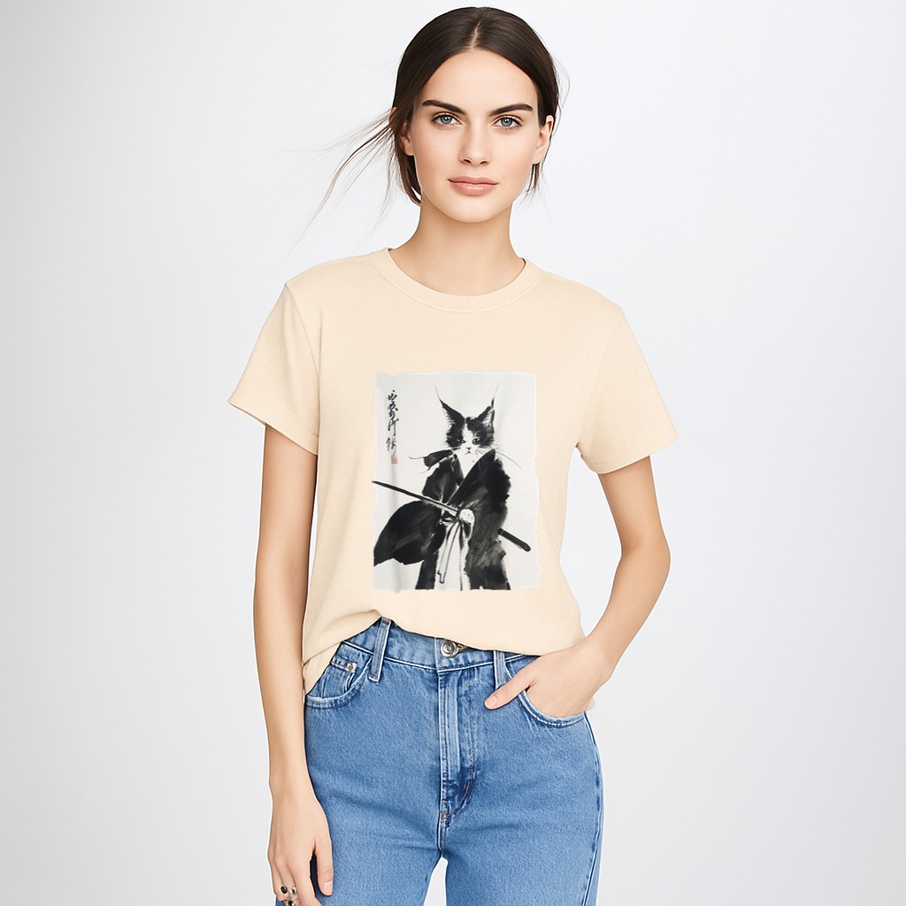 Samurai Cat Vintage Ukiyoe Warrior Art Graphic Cat Art T-Shirt