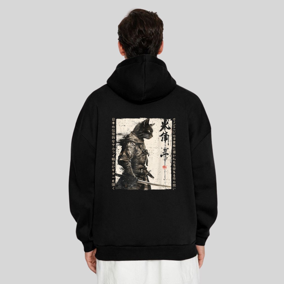 Samurai Cat Warrior Ukiyo Ink Artwork Cat Samurai Hoodie
