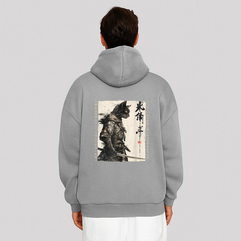Samurai Cat Warrior Ukiyo Ink Artwork Cat Samurai Hoodie