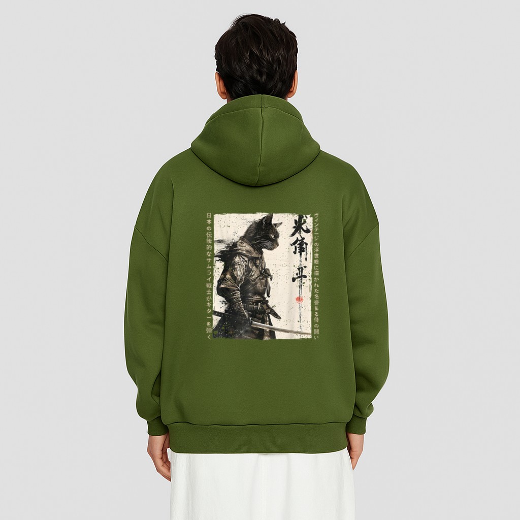 Samurai Cat Warrior Ukiyo Ink Artwork Cat Samurai Hoodie