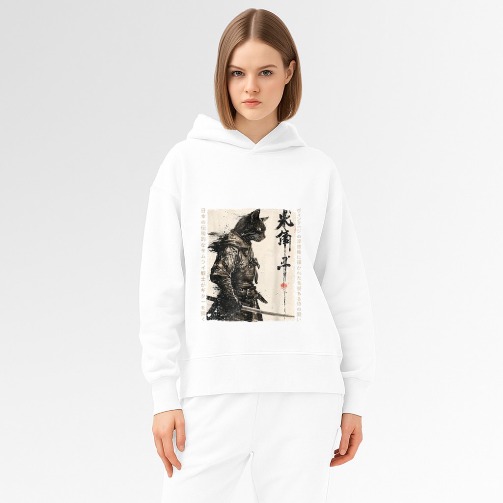 Samurai Cat Warrior Ukiyo Ink Artwork Cat Samurai Hoodie