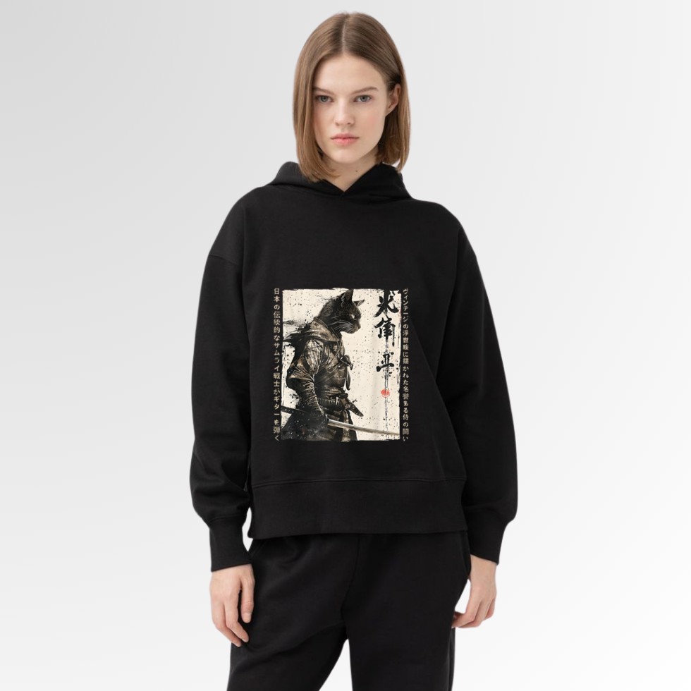 Samurai Cat Warrior Ukiyo Ink Artwork Cat Samurai Hoodie