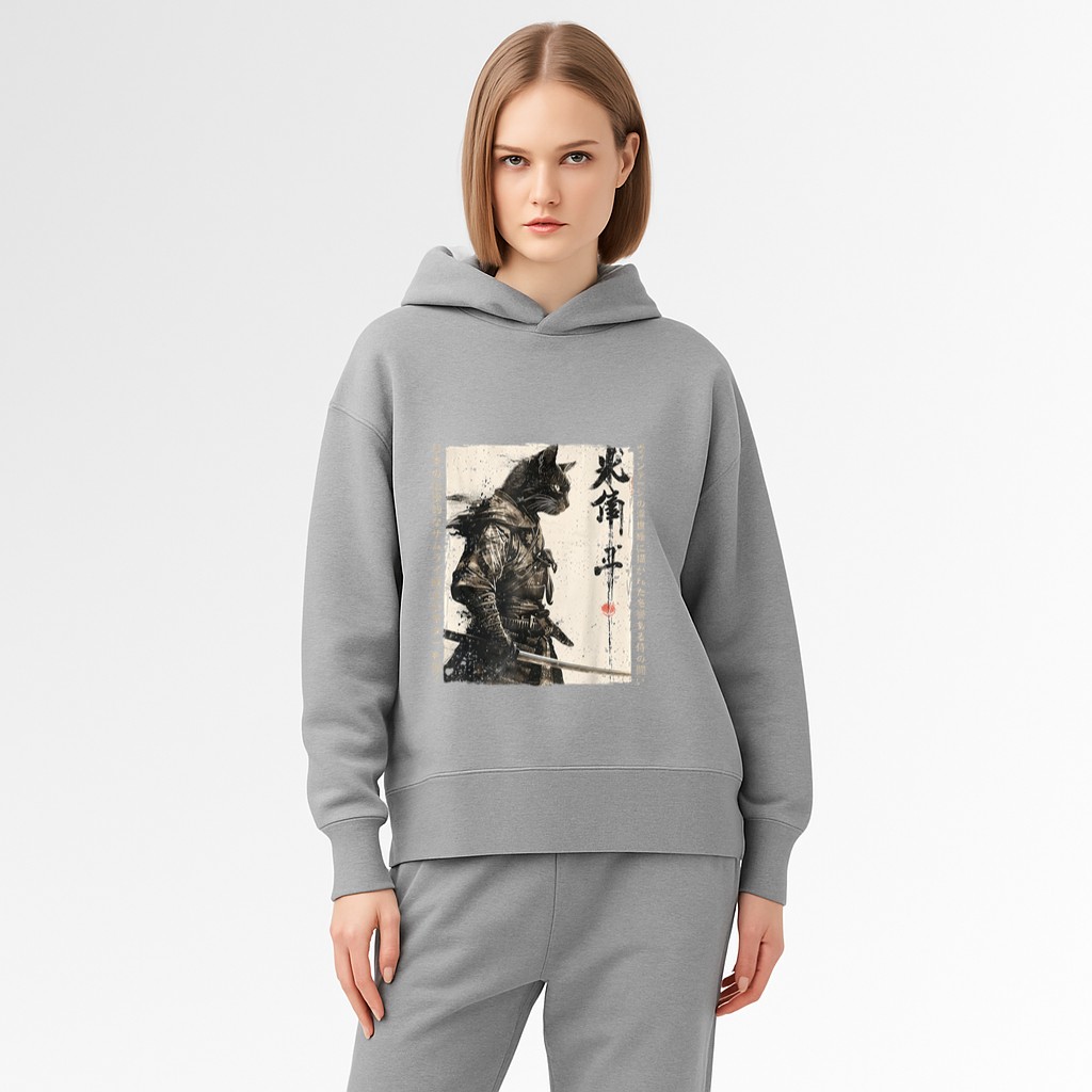 Samurai Cat Warrior Ukiyo Ink Artwork Cat Samurai Hoodie