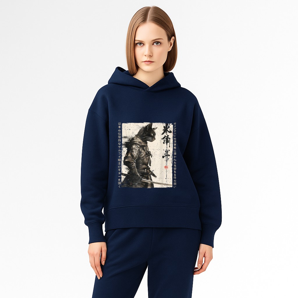 Samurai Cat Warrior Ukiyo Ink Artwork Cat Samurai Hoodie