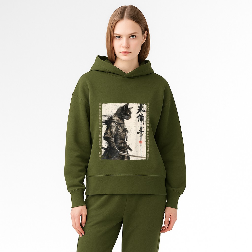 Samurai Cat Warrior Ukiyo Ink Artwork Cat Samurai Hoodie