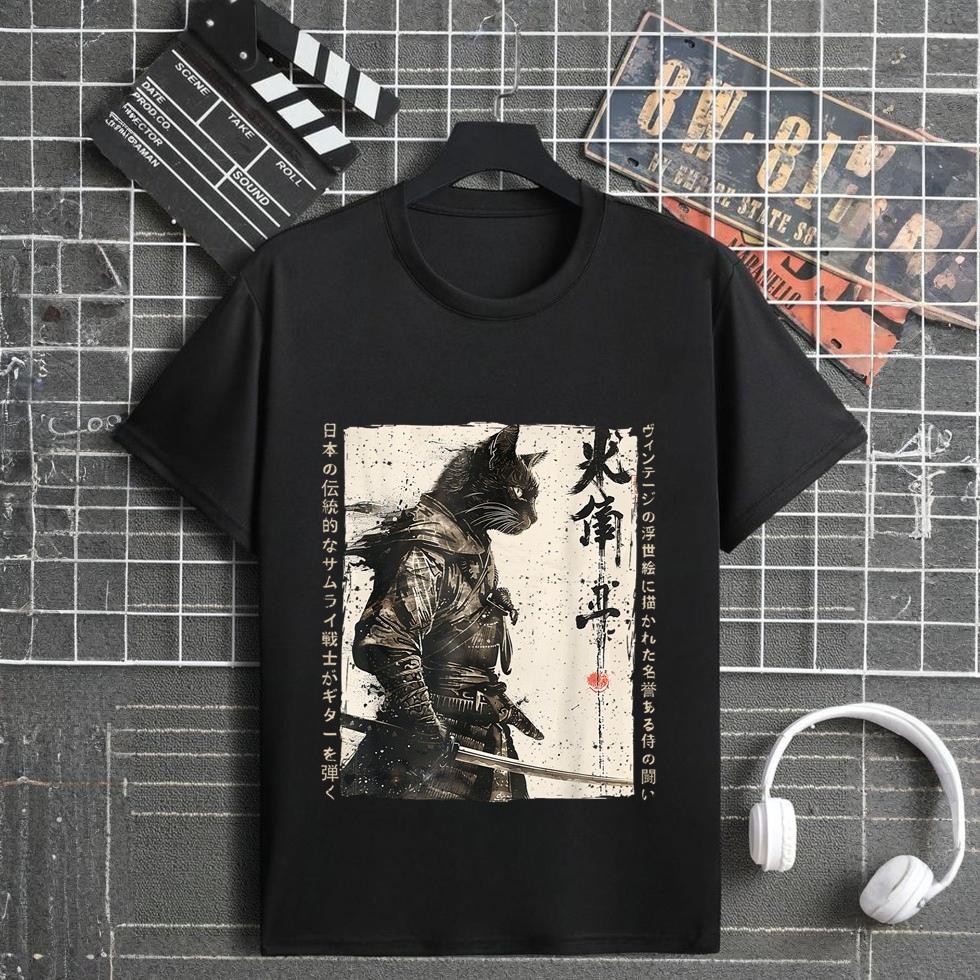 Samurai Cat Warrior Ukiyo Ink Artwork Cat Samurai T-Shirt