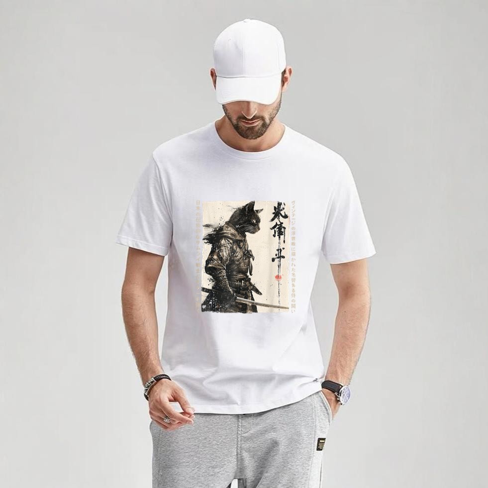 Samurai Cat Warrior Ukiyo Ink Artwork Cat Samurai T-Shirt