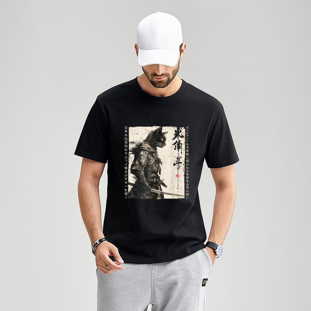 Samurai Cat Warrior Ukiyo Ink Artwork Cat Samurai T-Shirt