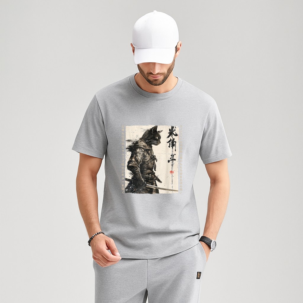 Samurai Cat Warrior Ukiyo Ink Artwork Cat Samurai T-Shirt