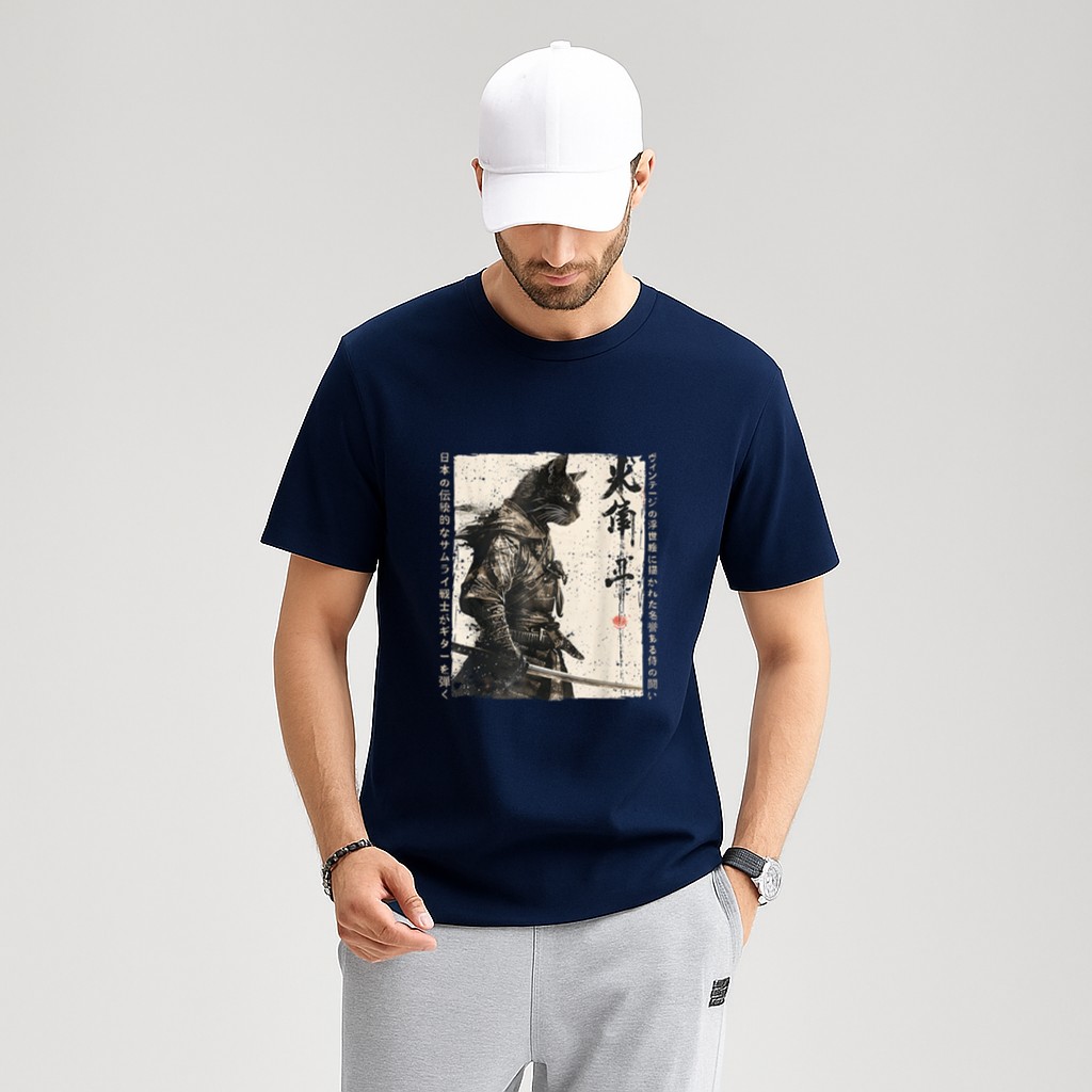 Samurai Cat Warrior Ukiyo Ink Artwork Cat Samurai T-Shirt