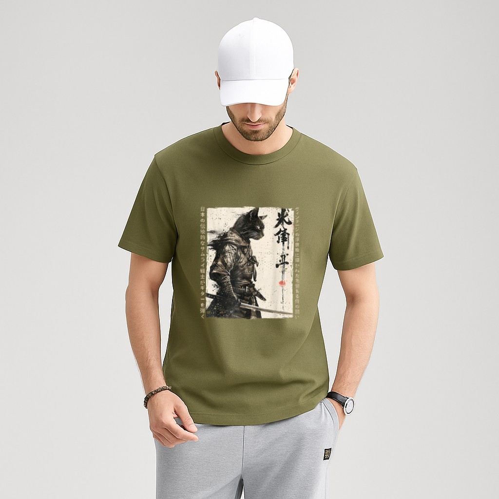 Samurai Cat Warrior Ukiyo Ink Artwork Cat Samurai T-Shirt