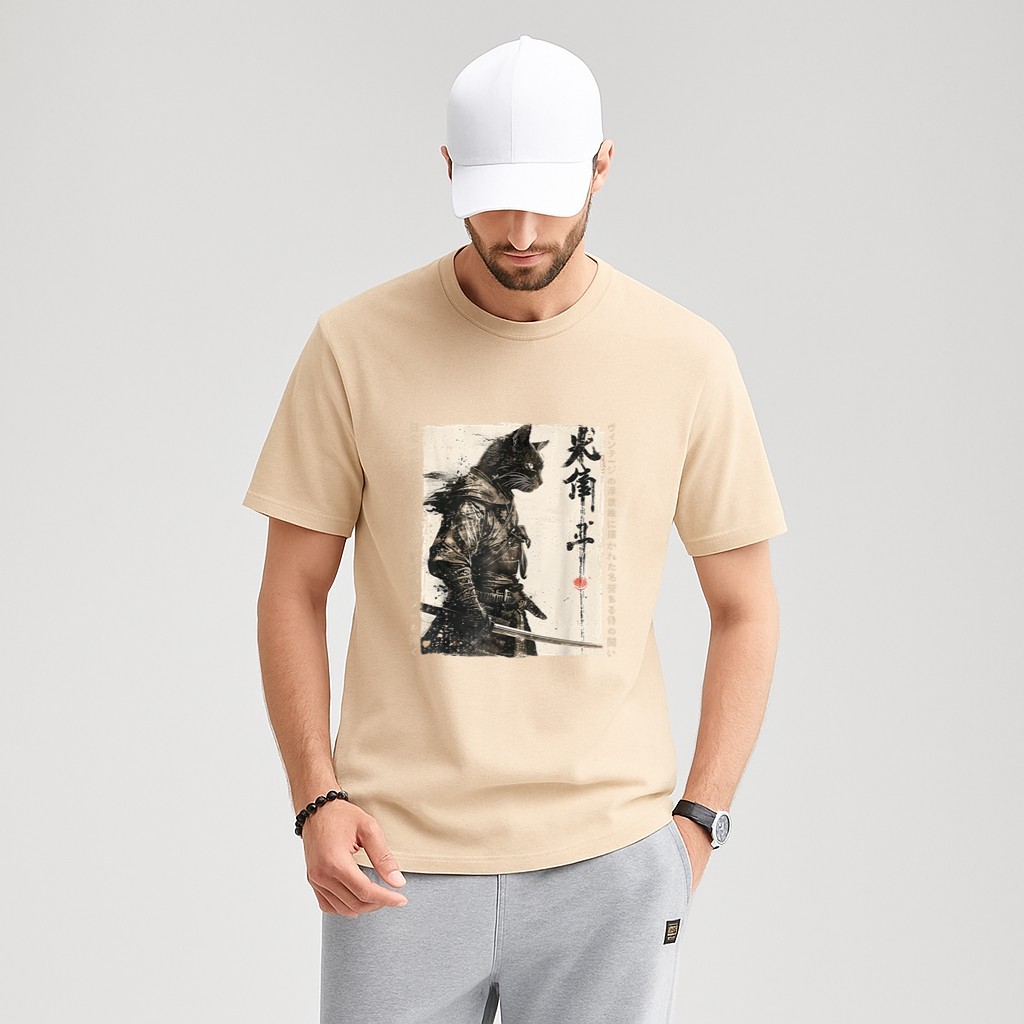 Samurai Cat Warrior Ukiyo Ink Artwork Cat Samurai T-Shirt