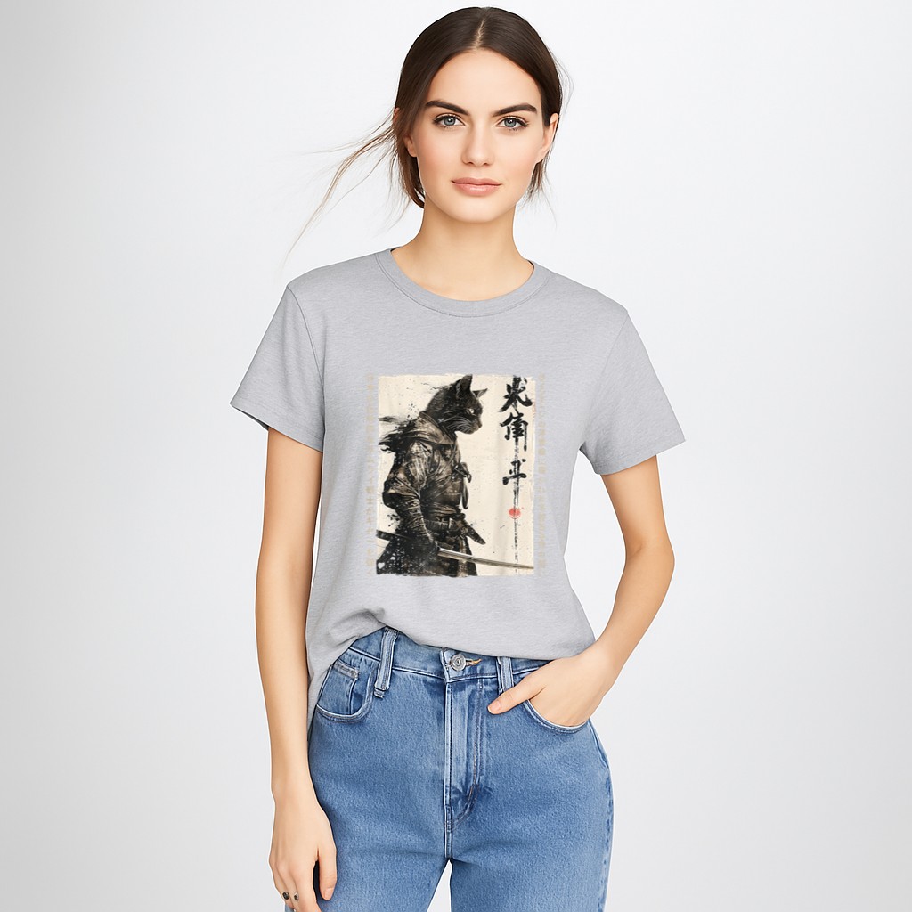 Samurai Cat Warrior Ukiyo Ink Artwork Cat Samurai T-Shirt