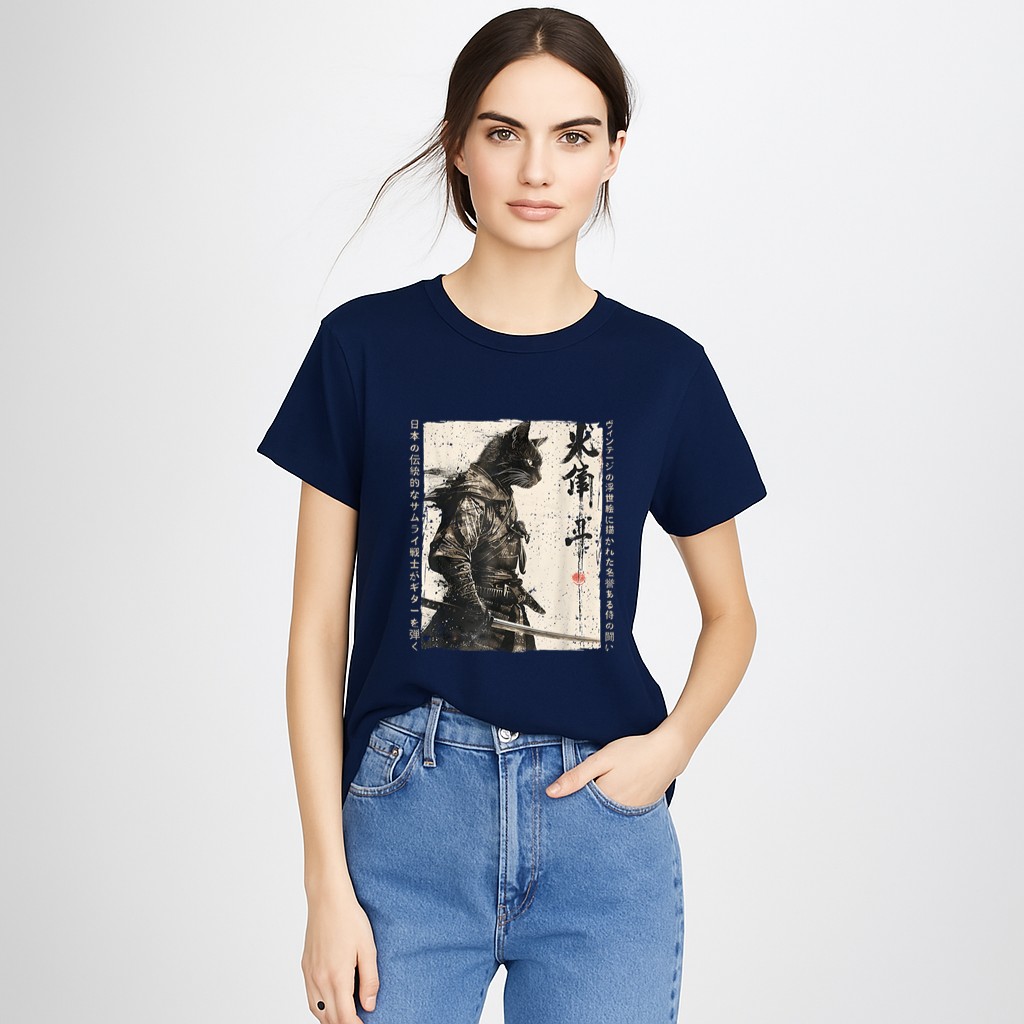 Samurai Cat Warrior Ukiyo Ink Artwork Cat Samurai T-Shirt