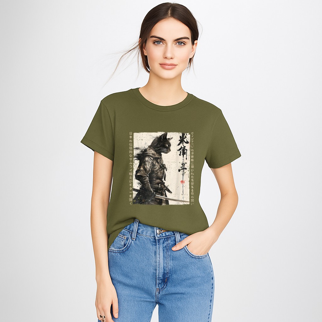 Samurai Cat Warrior Ukiyo Ink Artwork Cat Samurai T-Shirt