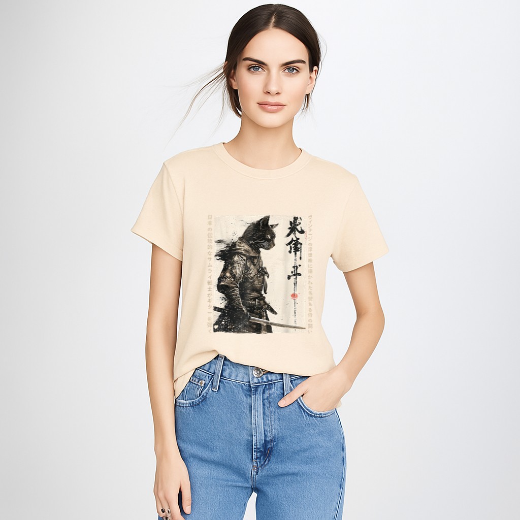 Samurai Cat Warrior Ukiyo Ink Artwork Cat Samurai T-Shirt
