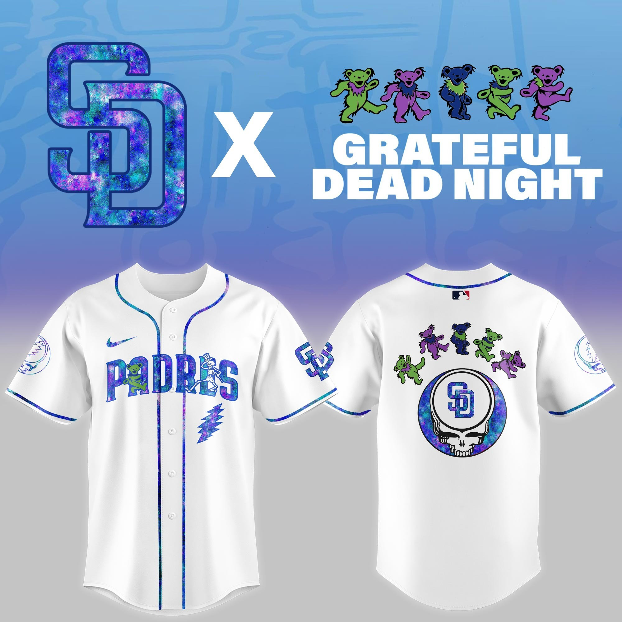 San Diego Padres 2025 Grateful Dead Night Jersey MLB Merch Gifts For Baseball Fans