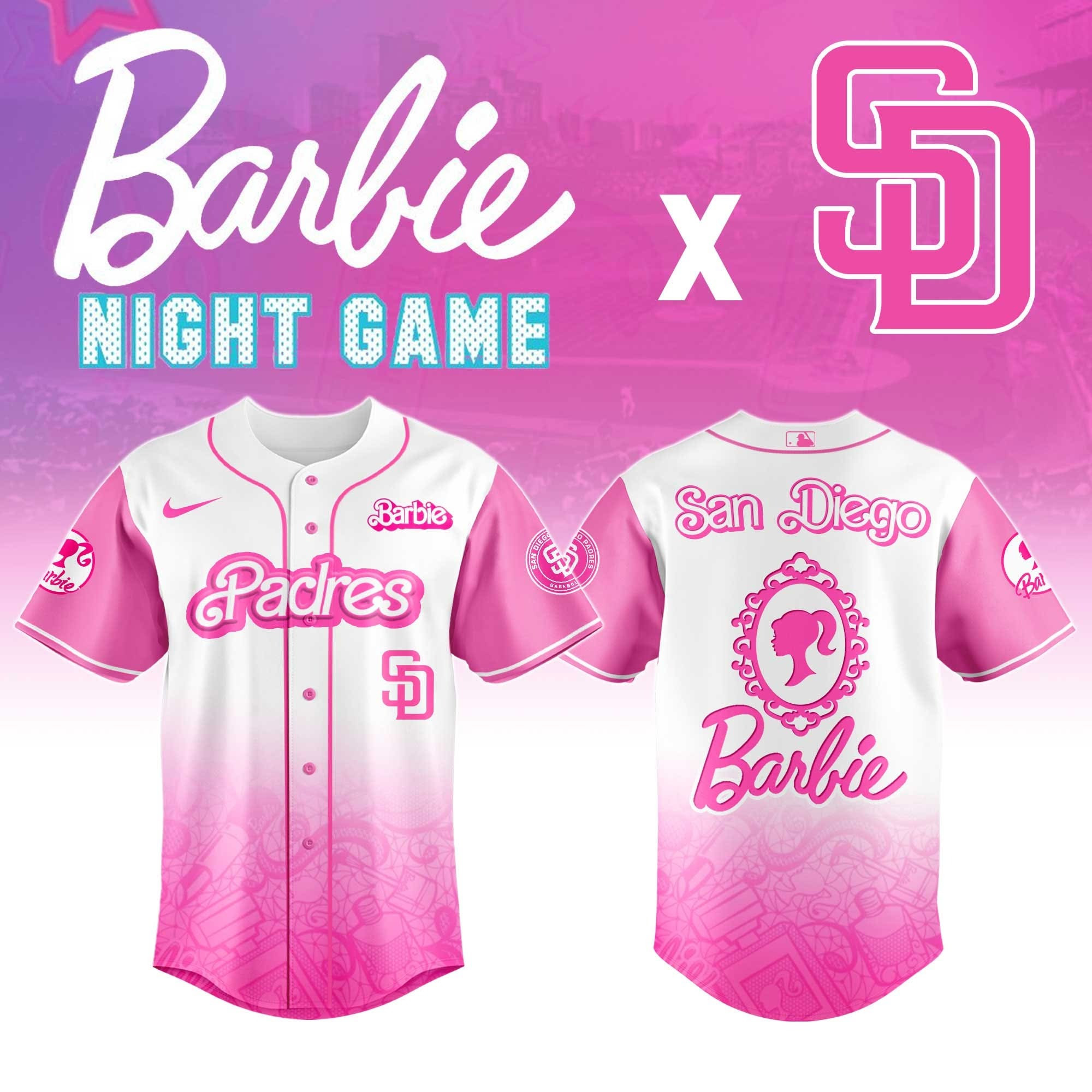 San Diego Padres Barbie Night Game Jersey Pink MLB Merch Baseball Fan Gifts For Her