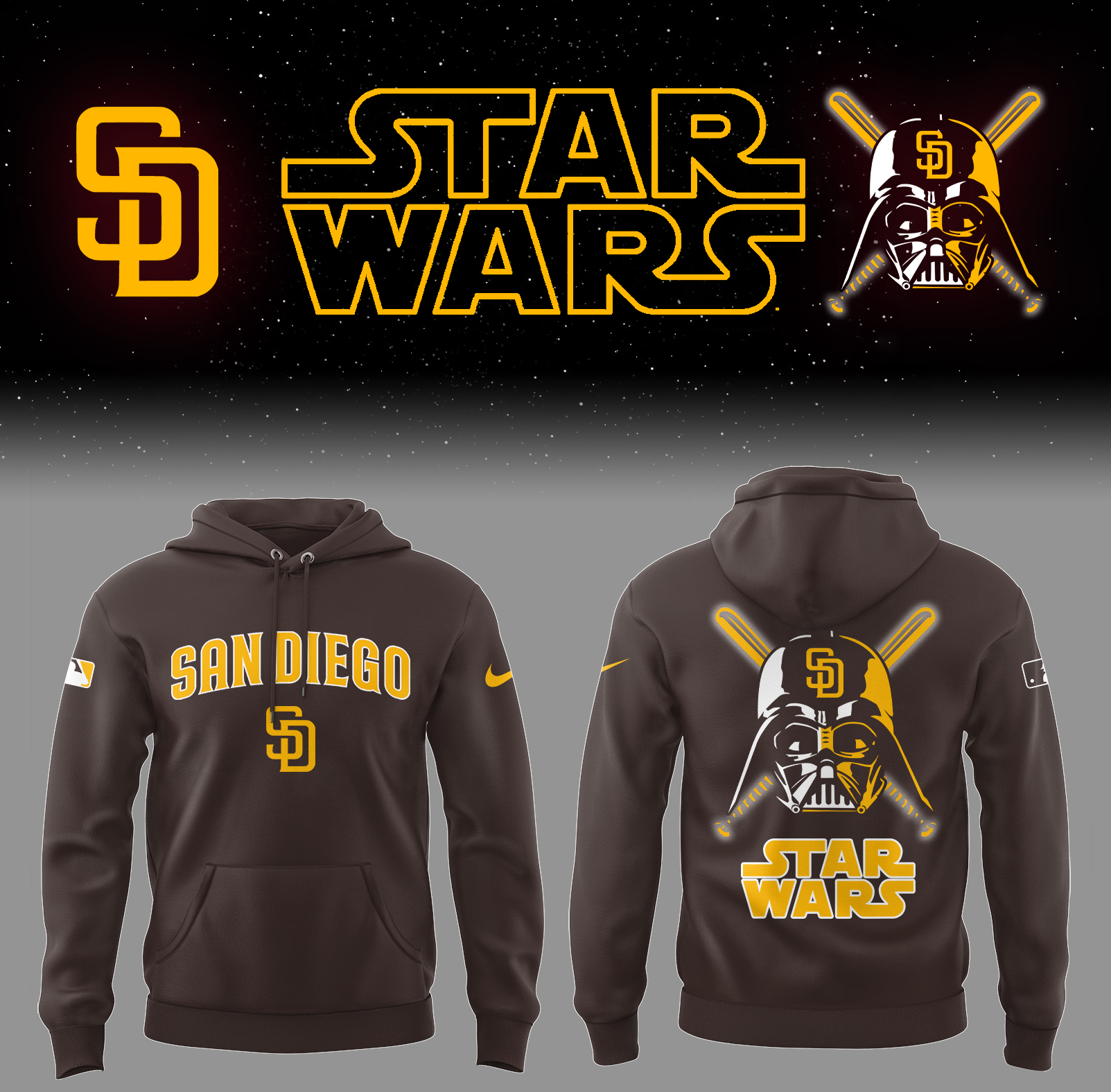 San Diego Padres Baseball 2025 San Diego Padres X Star Wars Brown Hoodie Baseball Fathers Day Gifts