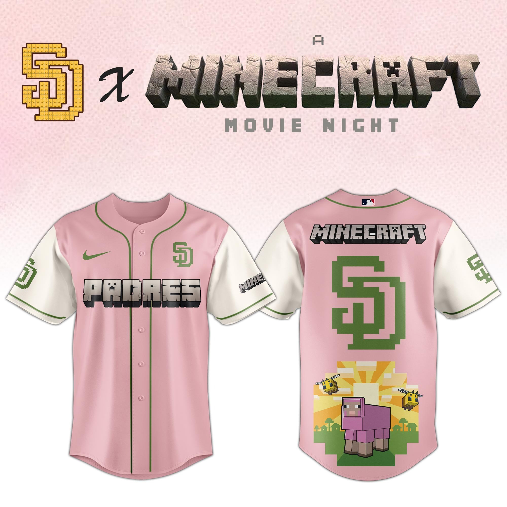 San Diego Padres MLB x A MINECRAFT MOVIE Night Jersey Best Gifts For Baseball Lovers