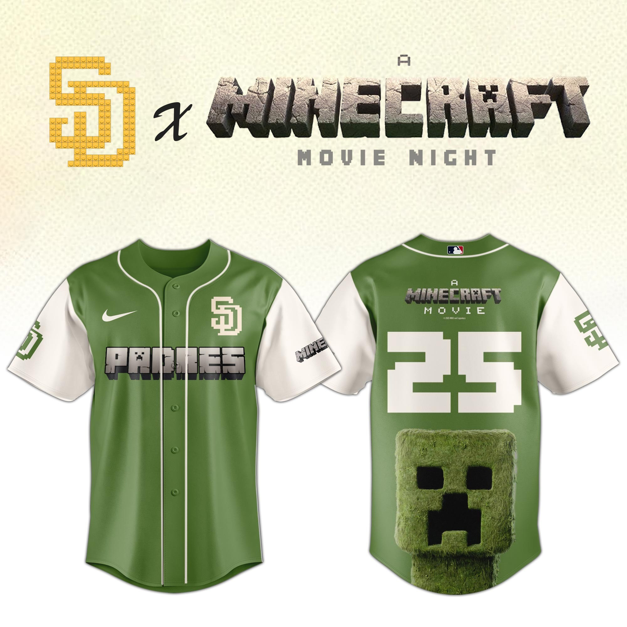 San Diego Padres MLB x A MINECRAFT MOVIE Night Jersey Fan Merch Gifts For Baseball Lovers